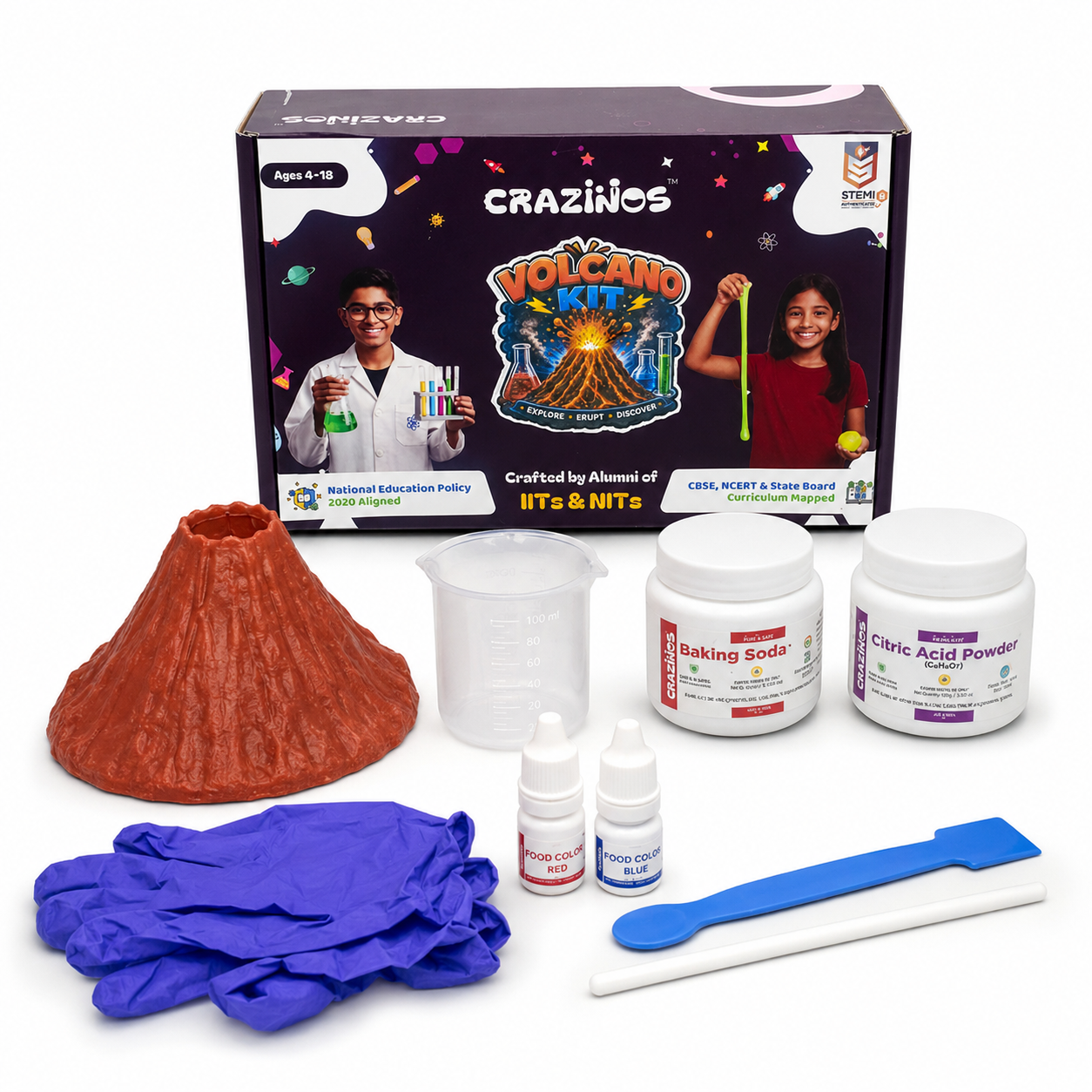 CRAZINOS Volcano Kit for Kids | STEM Science Experiment Kit with Real Volcano Eruption | Ages 4-18