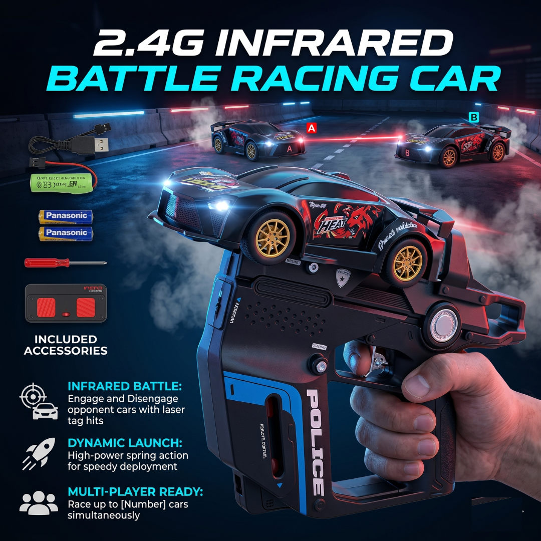 CRAZINOS RC Racing Car | 2.4G Remote Control Car with Lights, Sound & Rubber Tyres | High Speed Toy Car for Kids Age 4+
